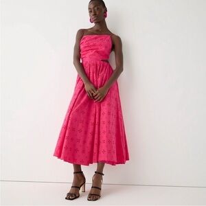 J.Crew Collection side-cutout midi pink dress in eyelet dress